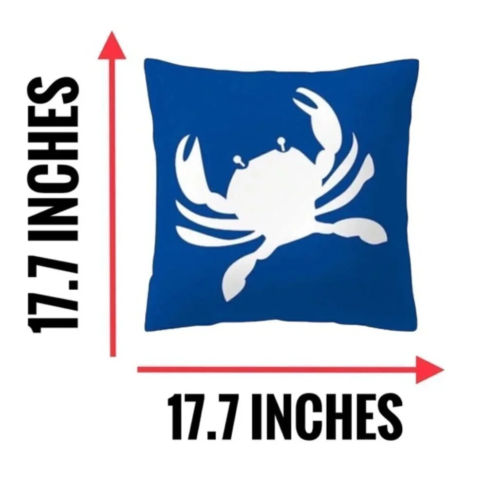 Coastal Nautical Crab Pillow Cover Graphic  17.7 in Square Classic Blue White